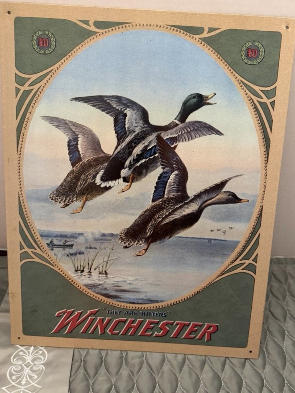 Vintage "They Are Hitters" Winchester Metal Duck Sign 1991